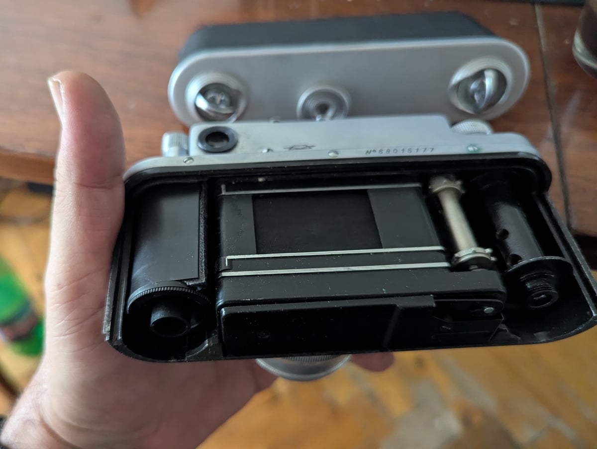 The moment of discovering undeveloped film still inside a vintage Zorki 4 camera after 30+ years
